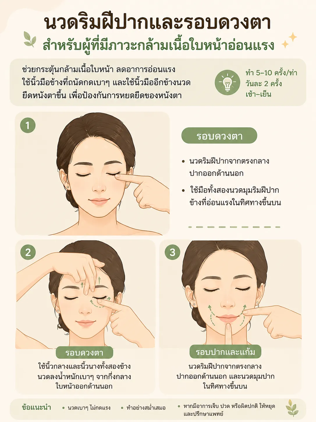 นวดริมฝีปากและรอบดวงตา